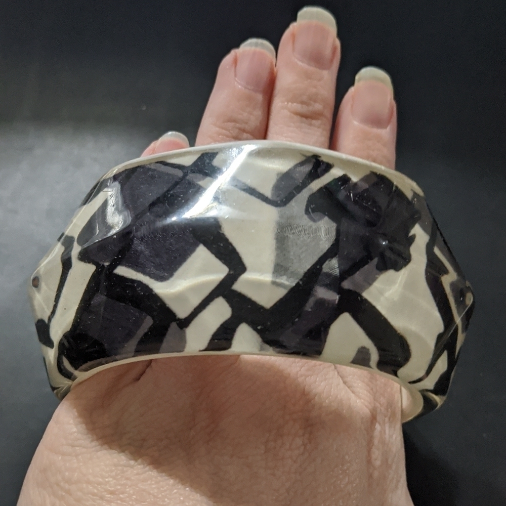 Funky Chunky Acrylic Geometric Black and White Bangle Statement Bracelet